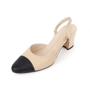 Kid Leather Block Heel Back Sling Casual Women's Shoe