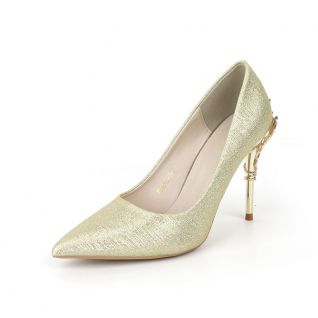 Satin Fabric Metallic Heel Lady Pump