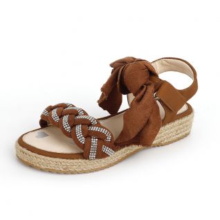 Braided Diamond Strap Jute Wrapped Platform Open Toe Summer Girls Sandals