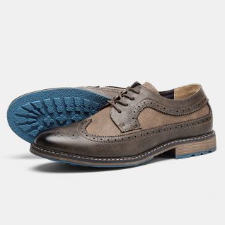 Men's Tweed Perforated Wing Tip Lace Up Oxford Dress Shoes