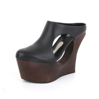 Genuine Leather Cut Out Peep Toe Wedges Women's Shoes