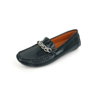 Patent Leather Metal Chain Trim Soft Loafers Women's Shoes