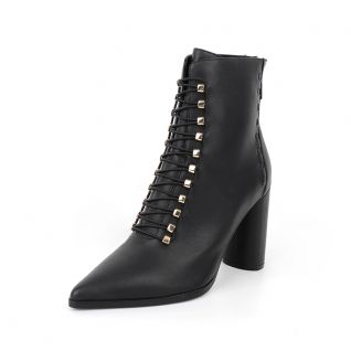 Genuine Leather Pointed Toe Chuncky Heel Fashion Boots Women's Shoes