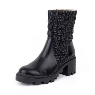 PU Leather Puffy Shaft Chuncky Sole Mid-Calf Boots Women's Shoes