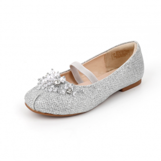 Glitter Mesh Elastic Strap Pearl and Beads Decoration Ballet Kids' Shoes
