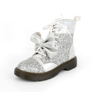 Fashion Glitter Exaggerated Bow Lace up Ankle Martin Boots Kids' Shoes