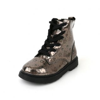 Metallic Heart Print Leather Lace up Martin Boots Little Kids' Shoes