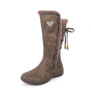 Tumbled Leather Studs Decoration Back Lace up High Boots Kids' Shoes