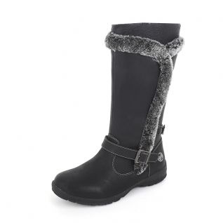 Tumbled Leather Buckle Strap Fur Trim Fashion Winter High Boots Kids' Shoes