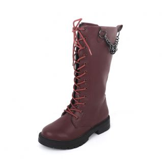 Round Toe Nappa Leather Fashion Lace up High Motor Boots Kids' Shoes