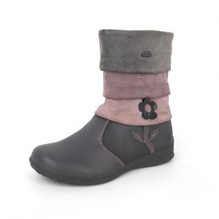 Waxy Leather Vamp Stacked Suede Collar Fashion High Boots Kids' Shoes